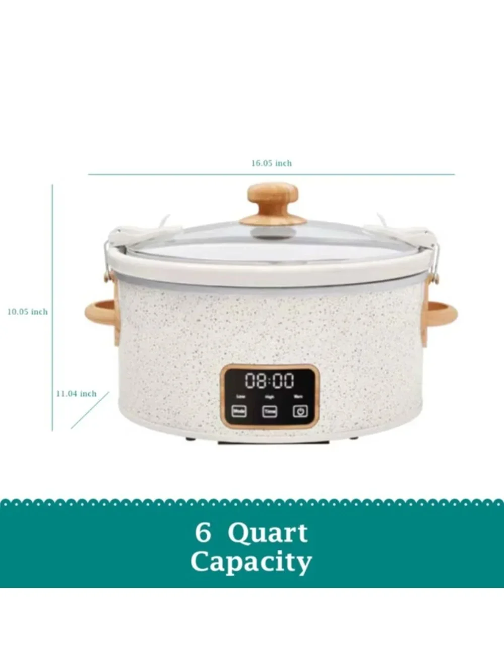 The Woman Pioneer Linen Locking Lid Clips 6-Quart Portable Speckle Slow Cooker